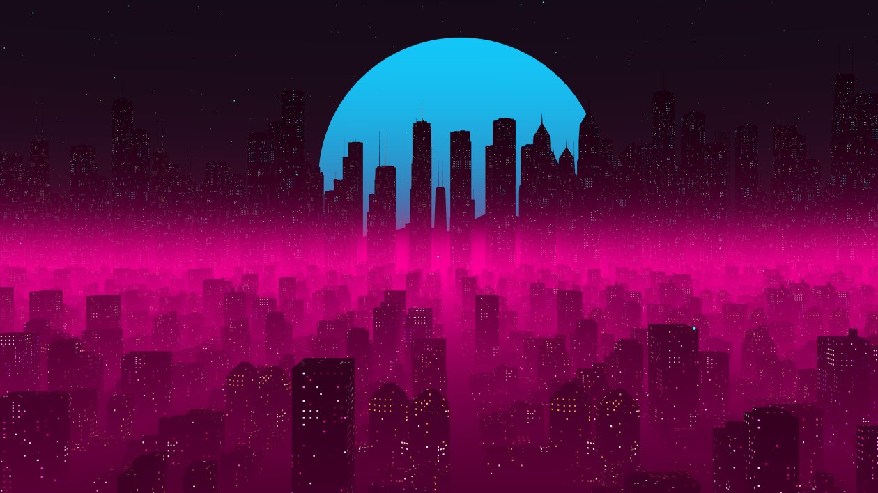 Vapor Synthwave Retro City 4k