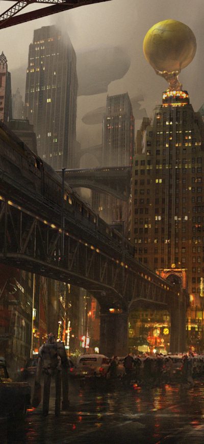 Fond d'écran Dieselpunk City Concept Art sur iPhone