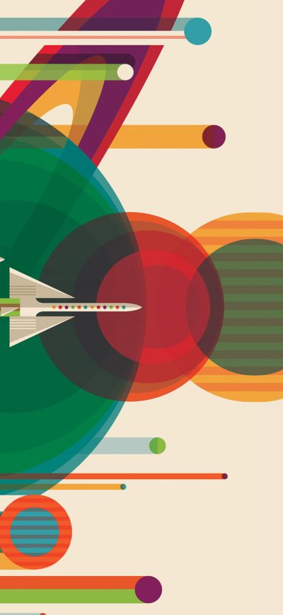 Fond d'écran iPhone Spaceship Vector Solar System Planets Planes Sci Fi Artistic