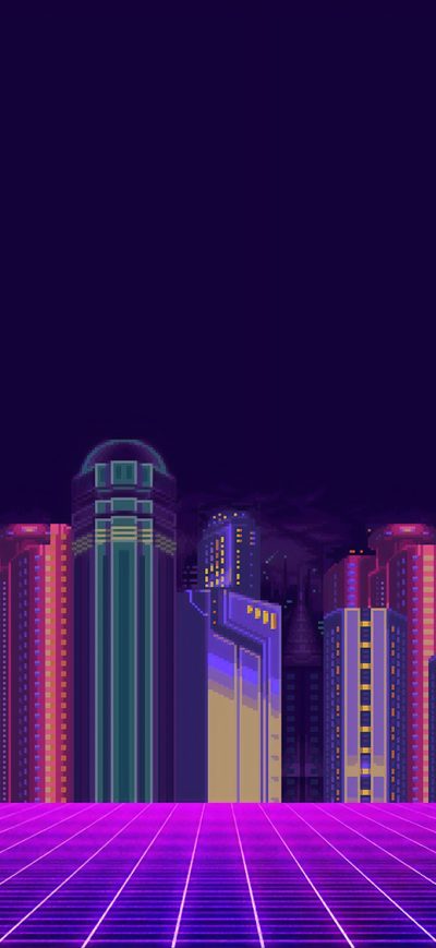 Fond d'écran iPhone Synthwave Buildings 8 Bit