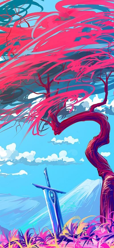 Fond d'écran iPhone Sword Tree Landscape Digital Art