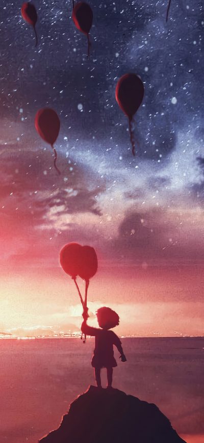 Fond d'écran iPhone Little Boy Air Balloons 4k