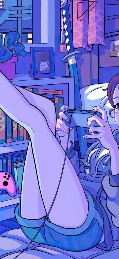 Fond d'écran iPhone Anime Girl Playing Games In Her Room