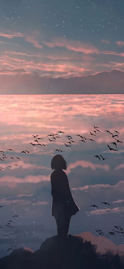 Fond d'écran Anime Girl Waiting At Horizon 4k sur iPhone