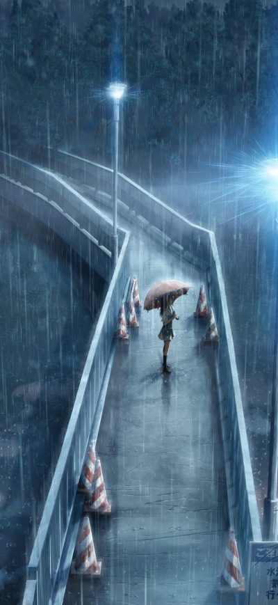 Fond d'écran iPhone Anime Girl Standing In Rain With Umbrella 5k