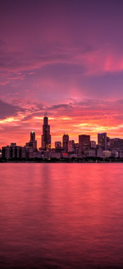 Fond d'écran iPhone Chicago Buildings Evening Lights Skycrapper Sunrise