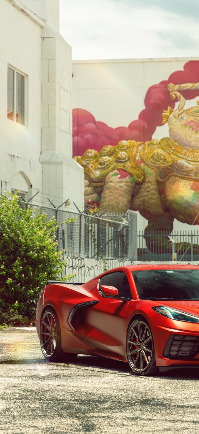 Fond d'écran iPhone Vossen Beautiful Wrapped Corvette C8 8k