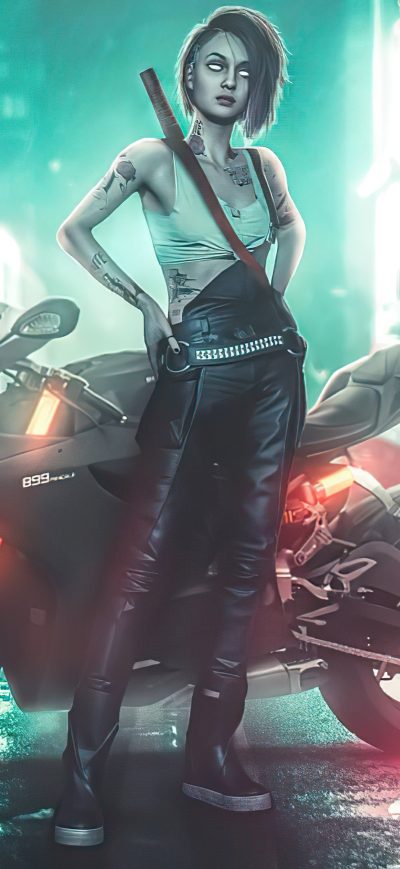 Fond d'écran iPhone Cyberpunk 2077 Night City Girl 5k
