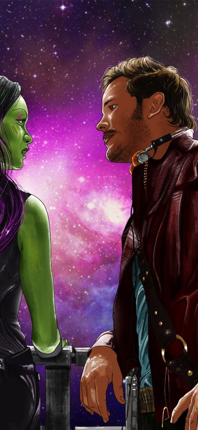 Fond d'écran iPhone Gamora Star Lord Guardians Of The Galaxy Art