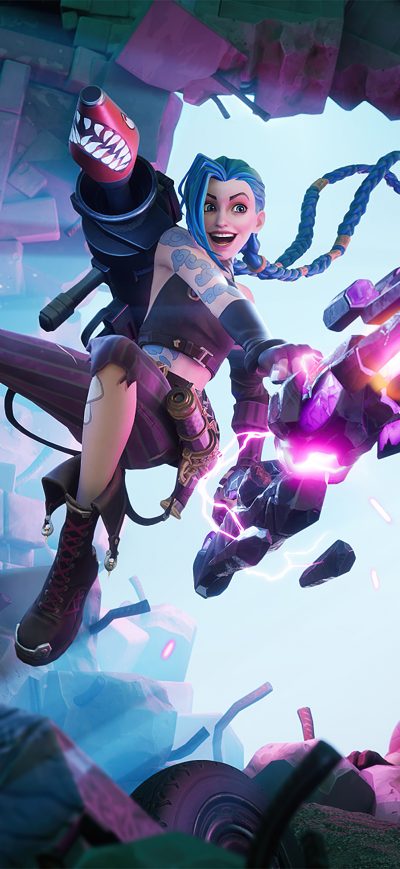Fond d'écran iPhone Fortnite Arcane Jinx Lol 4k