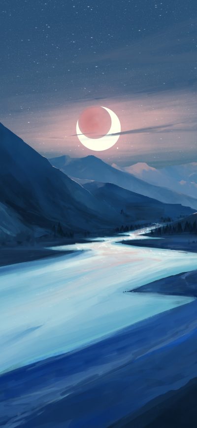 Fond d'écran iPhone Lake Moon Night Illustration