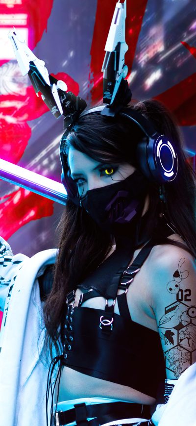 Fond d'écran iPhone Night Warrior Scifi Cyberpunk 5k