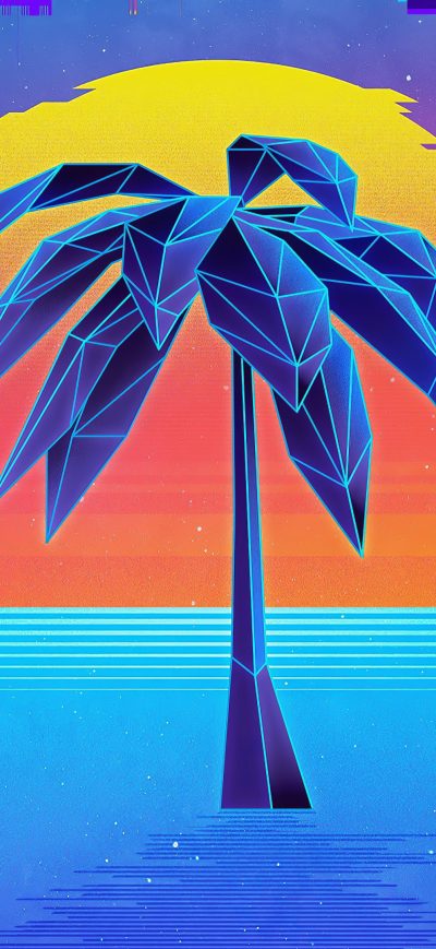 Fond d'écran iPhone Palm Tree Retro Synthwave 4k