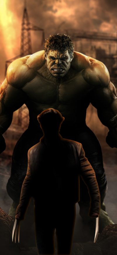 Fond d'écran iPhone Hulk Vs Wolverine 4k Art