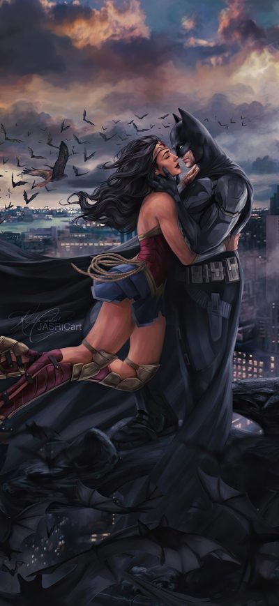 Fond d'écran iPhone Wonder Woman Bat Love 4k