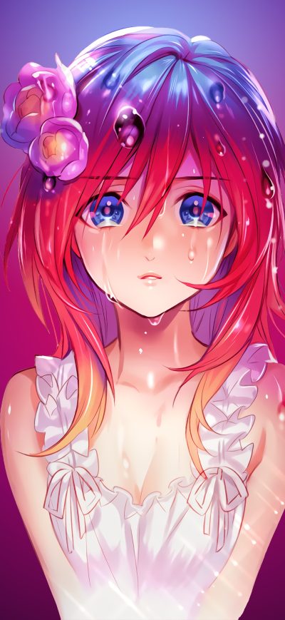 Fond d'écran iPhone Anime Girl Water Drops Red Head Blue Eyes