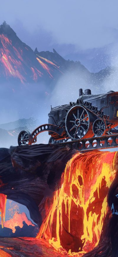 Fond d'écran iPhone Scifi Steampunk Mountain Vehicle Mining Lava