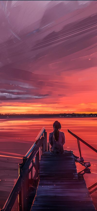 Fond d'écran iPhone Alone Girl Sitting On Pier Side