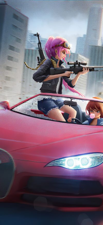 Fond d'écran iPhone Anime Girls Car Chase 4k