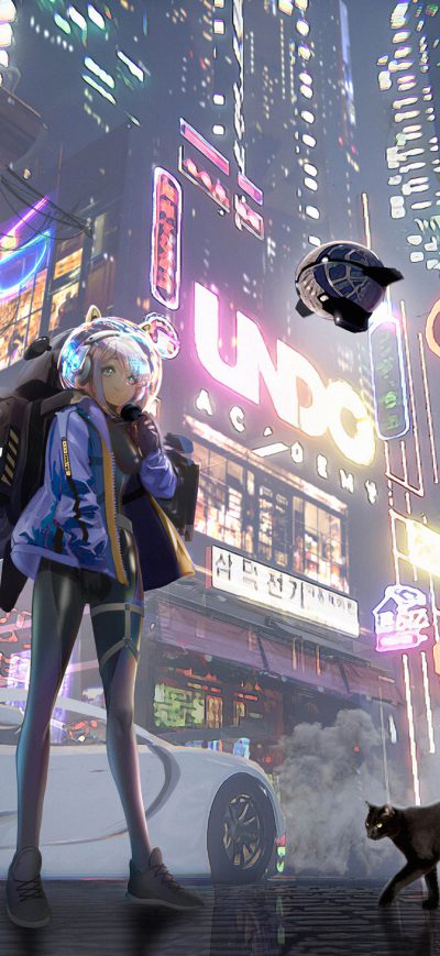 Fond d'écran Anime Girl Time In A City 4k sur iPhone