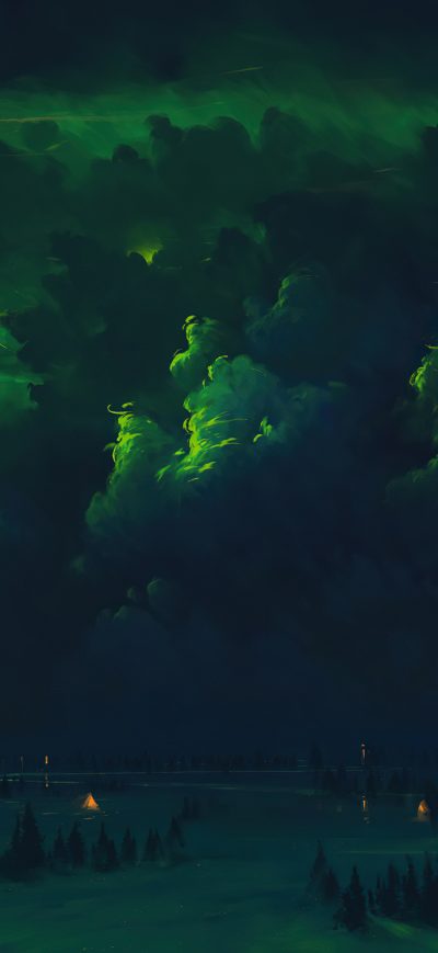 Fond d'écran iPhone Verdant Sky Clouds Aurora 4k