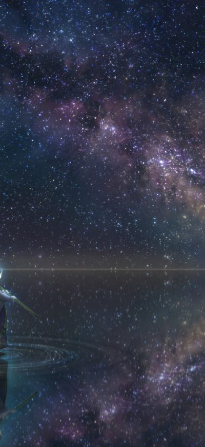 Fond d'écran iPhone Anime Girl Horizon Night Reflection Stars