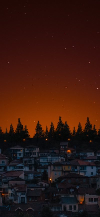 Fond d'écran iPhone City Of Lights Houses And Trees Dark Evening 5k