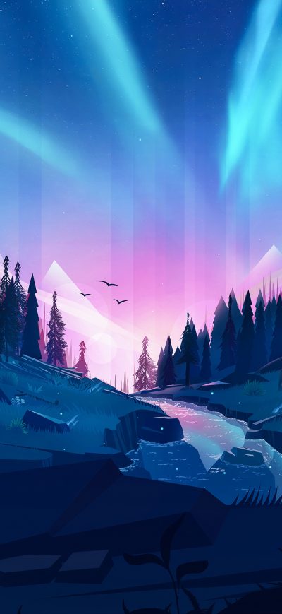 Fond d'écran iPhone Auroral Forest 4k Illustration