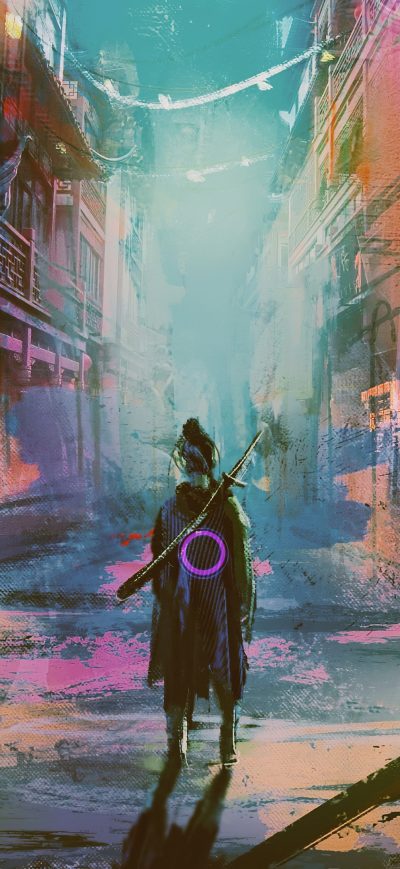 Fond d'écran iPhone Neon Urban Warrior 4k