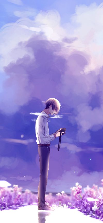 Fond d'écran iPhone Animeguy Animemanga Clouds Digital Flowers Illustration Lavender