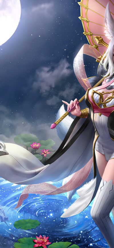 Fond d'écran iPhone Anime Girl Water Lilies Moon 4k