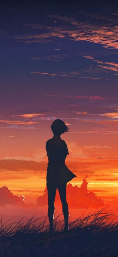 Fond d'écran iPhone Anime Girl Artistic Sunset