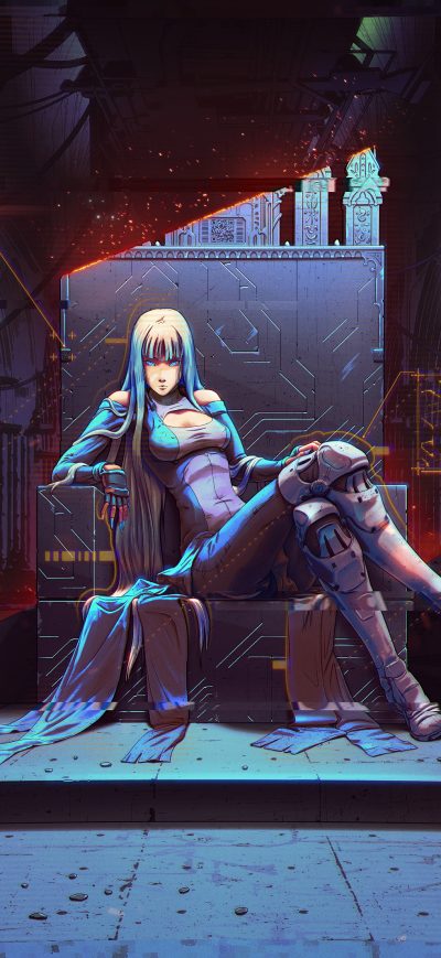 Fond d'écran iPhone Cybergirl Sitting On Comandding Chair 5k