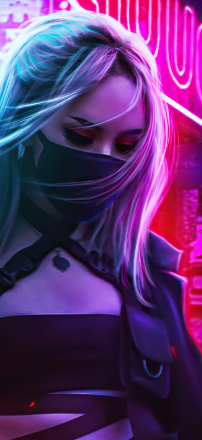 Fond d'écran iPhone Cyberpunk Girl In Neon Mode 5k
