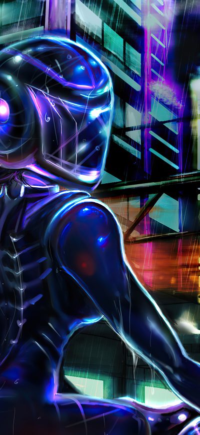 Fond d'écran iPhone Neon Glow Biker Cyberpunk 4k
