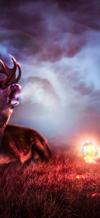 Fond d'écran iPhone Night Sky Deer Fantasy 8k