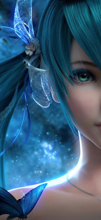 Fond d'écran iPhone Blue Hair Anime Girl