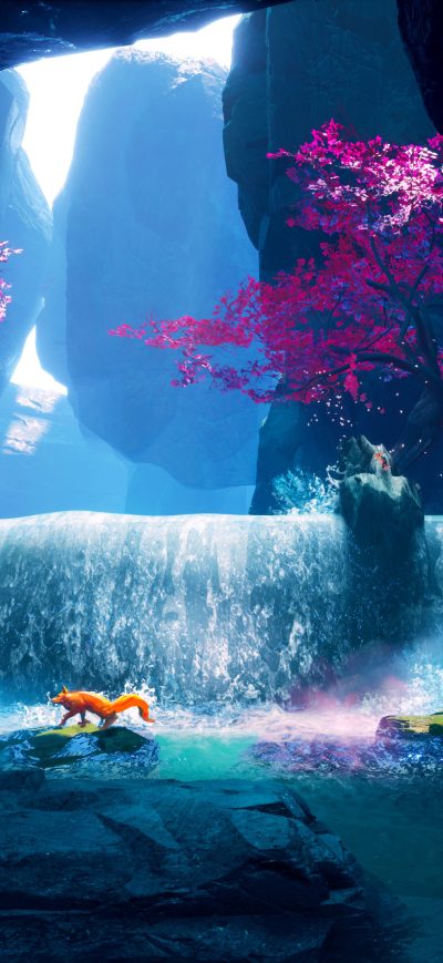 Fond d'écran iPhone Fox Crossing Purple Water 4k