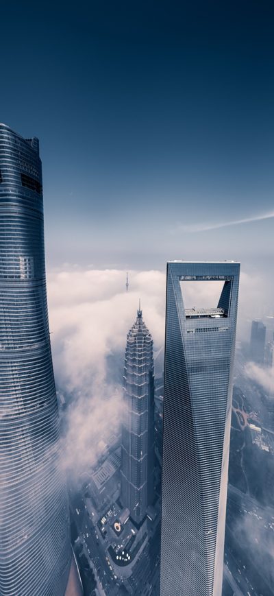 Fond d'écran iPhone Shanghai Skyscraper Fog Clouds