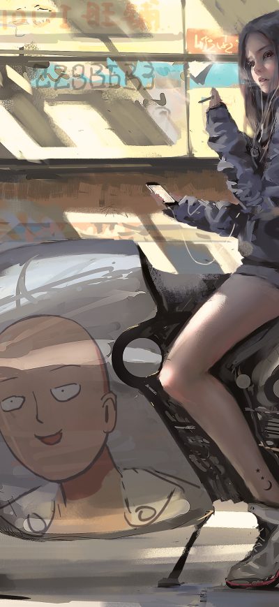 Fond d'écran iPhone One Punch Man Anime Girl On Bike