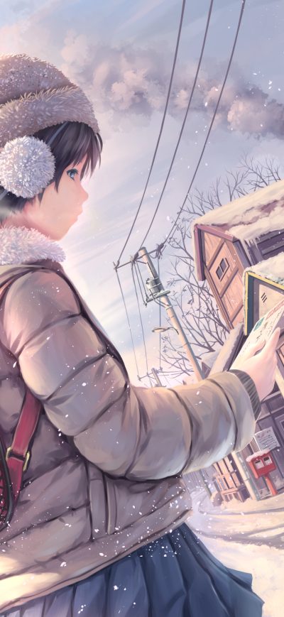 Fond d'écran iPhone Brunette Anime Girl Snow Covered