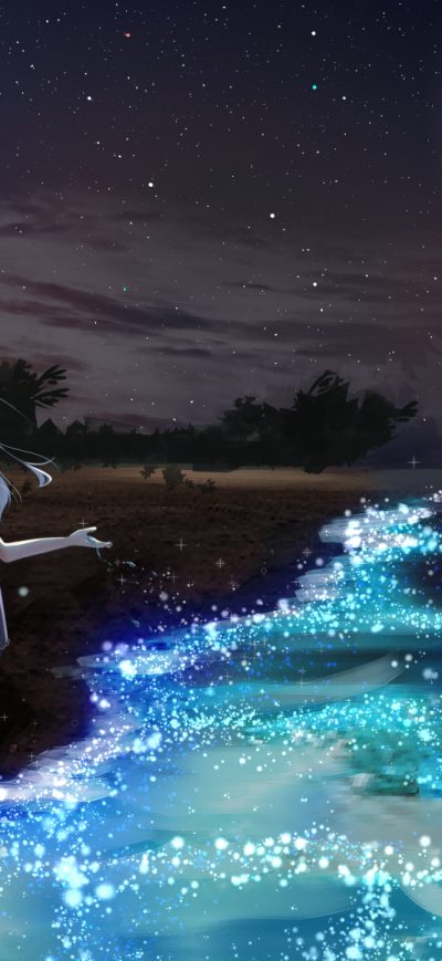 Fond d'écran iPhone Anime Girl At Seashore Dark Moon
