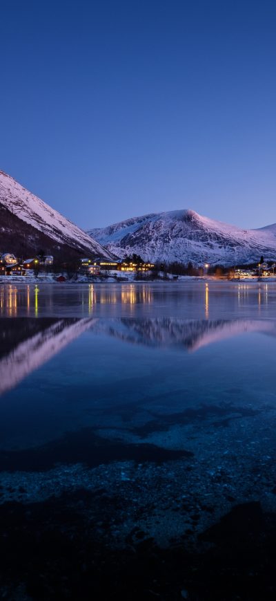 Fond d'écran iPhone Norway Mountains Evening Lake Cities Night
