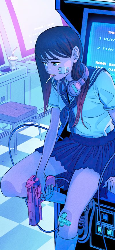 Fond d'écran iPhone Playing Again Anime Girl Retro Gaming