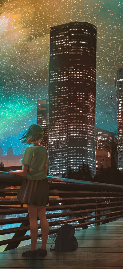 Fond d'écran iPhone Buildings Stars Anime 4k