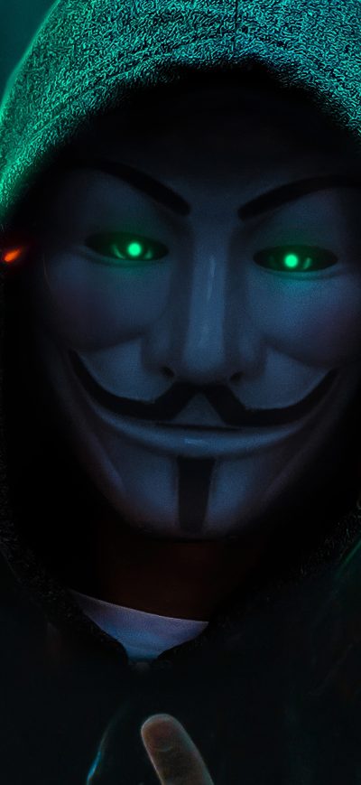 Fond d'écran iPhone Anonymus Guy Glowing Eyes Green Neon 4k