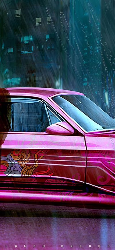 Fond d'écran iPhone Pink Vintage Car Man Standing Outside