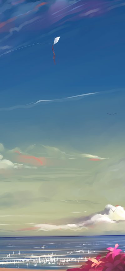 Fond d'écran iPhone Little Girl Looking At Kite Artwork Landscape 4k