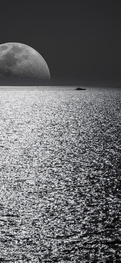Fond d'écran iPhone White Black Moon Evening Night Time Seascape 5k