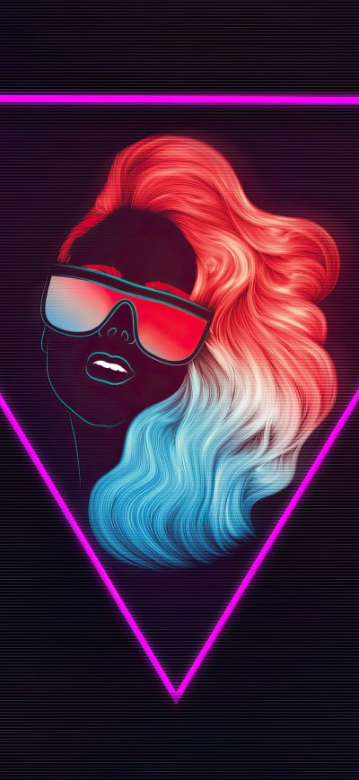 Fond d'écran iPhone Synth Retrowave Women Triangle Art 4k